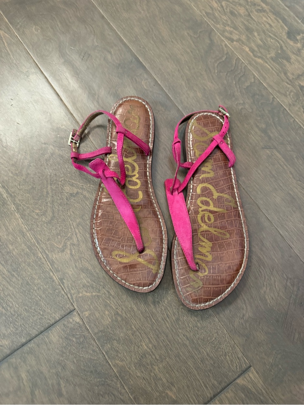 Sam Edelman Hot Pink Suede T-Strap Sandals